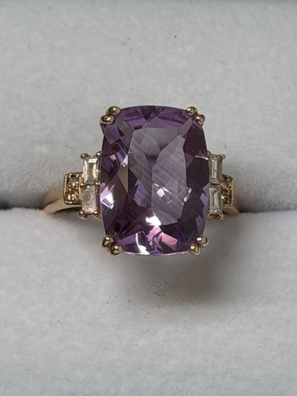 EFFY Ring Size 7 Rose Gold Cushion Cut Amethyst and Diamond